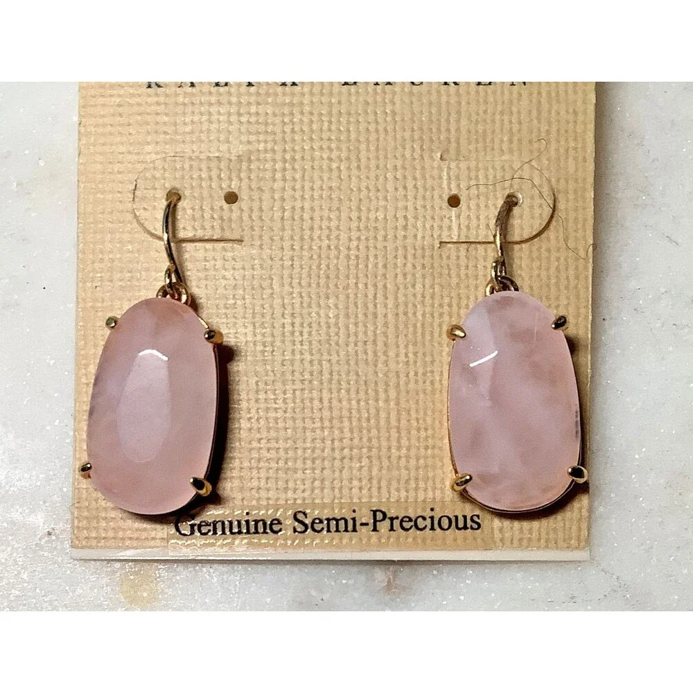 Ralph Lauren Earrings Semi-Precious Pink Stone Gold Tone Dangle